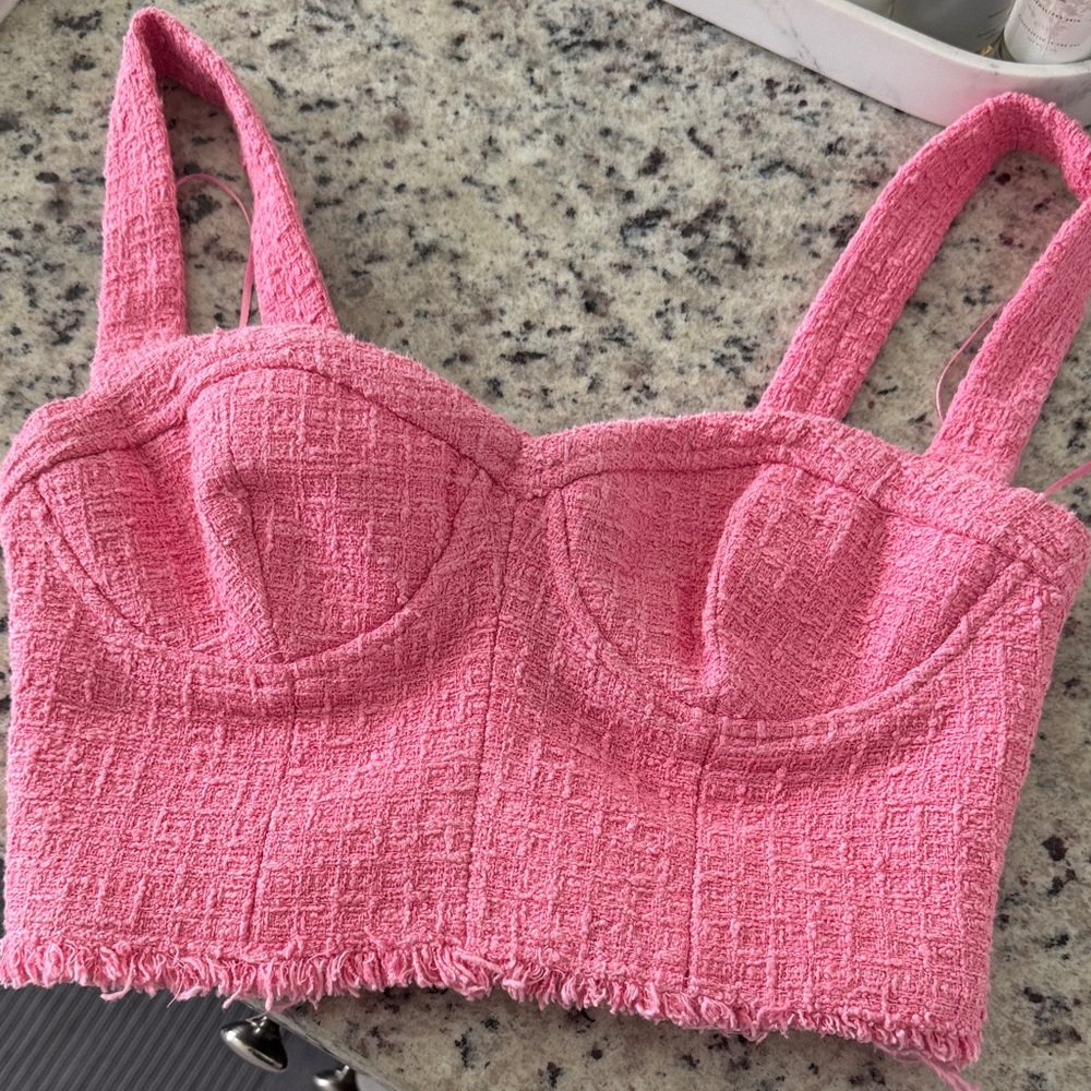 Zara Pink Textured Crop Top
